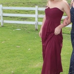Dark maroon strapless prom dress